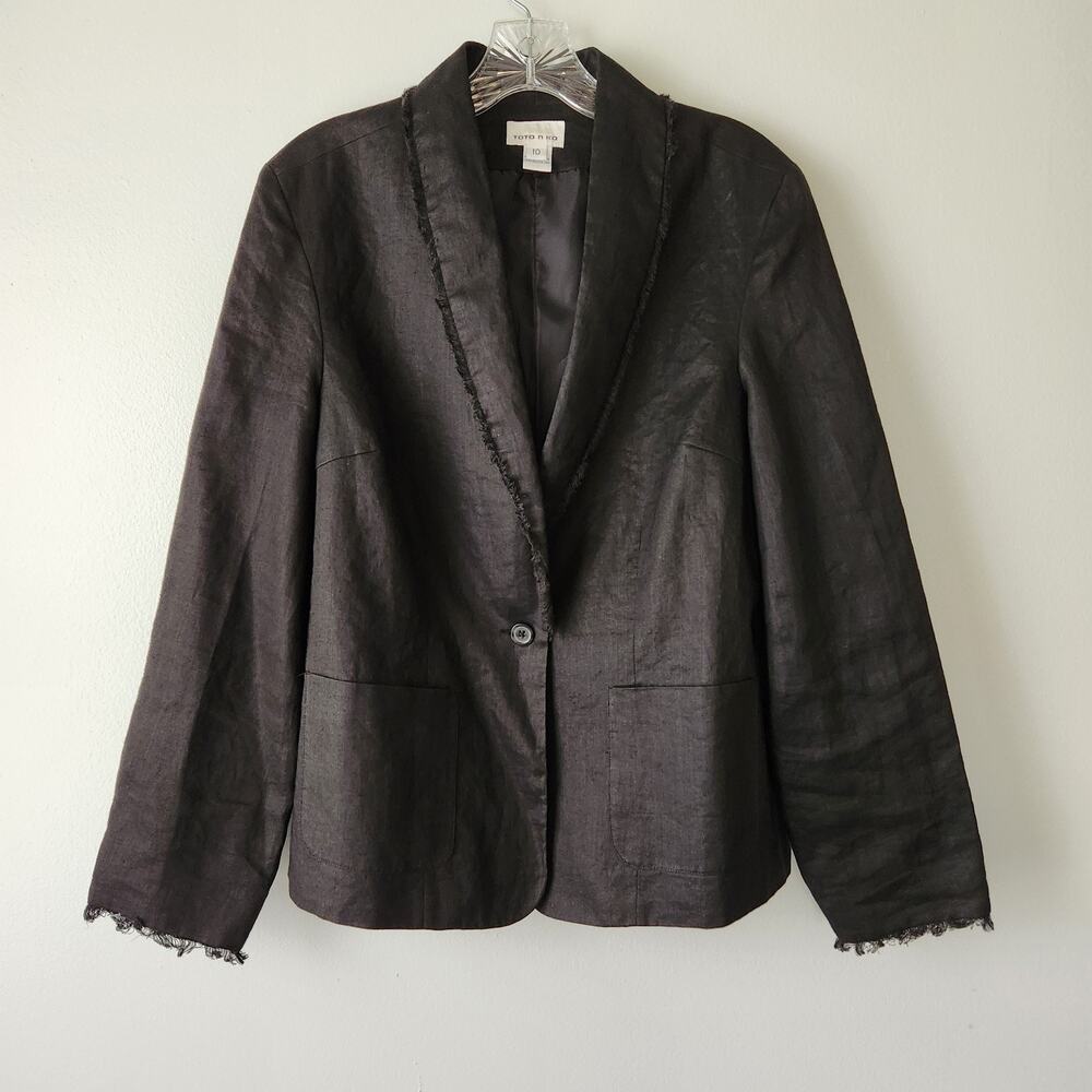 Toto n Ko Jacket Blazer Women’s 10 Black Linen Modern Minimalist Old Money Chic